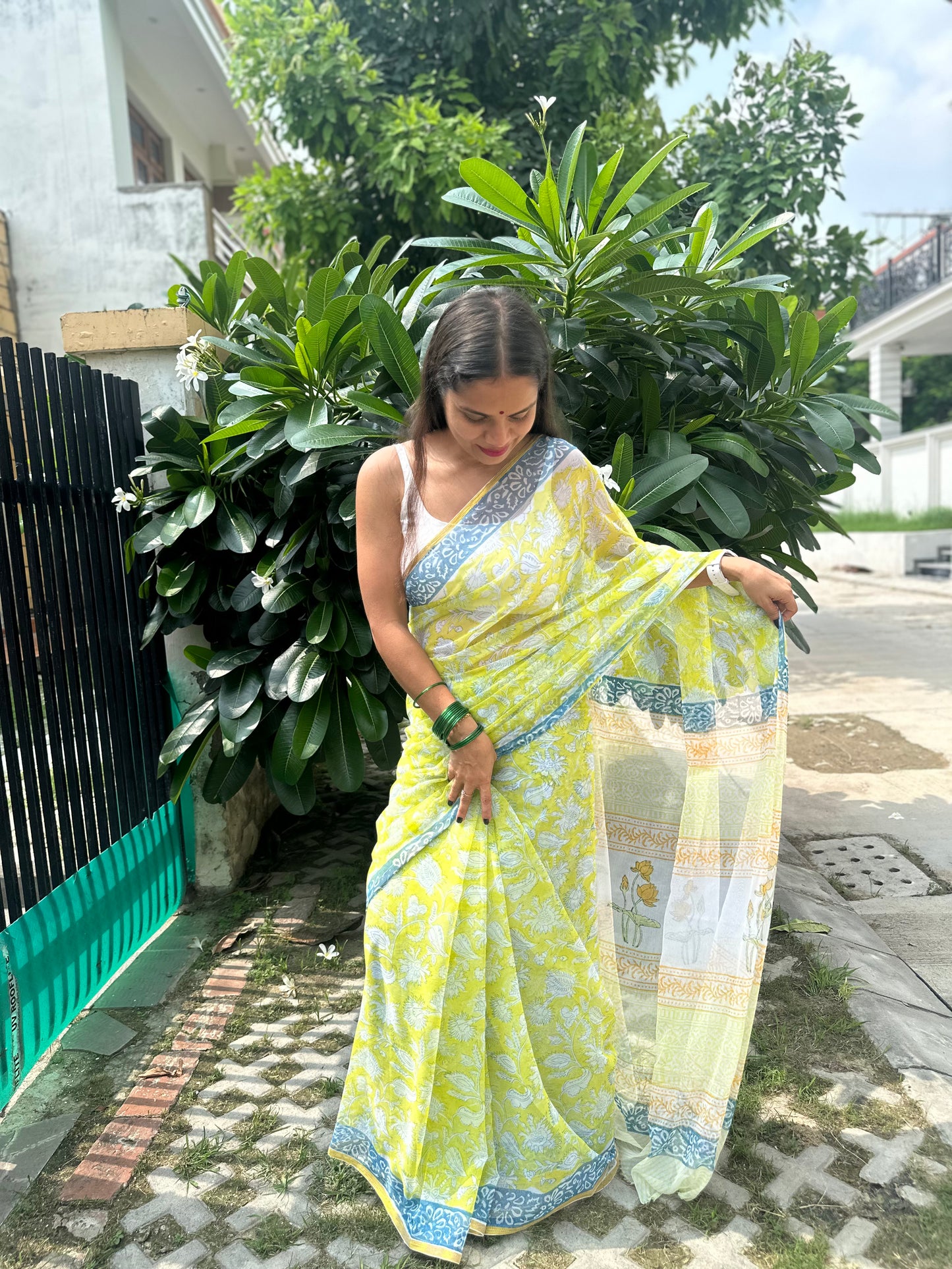 Hibiscus Flowy Chiffon Saree