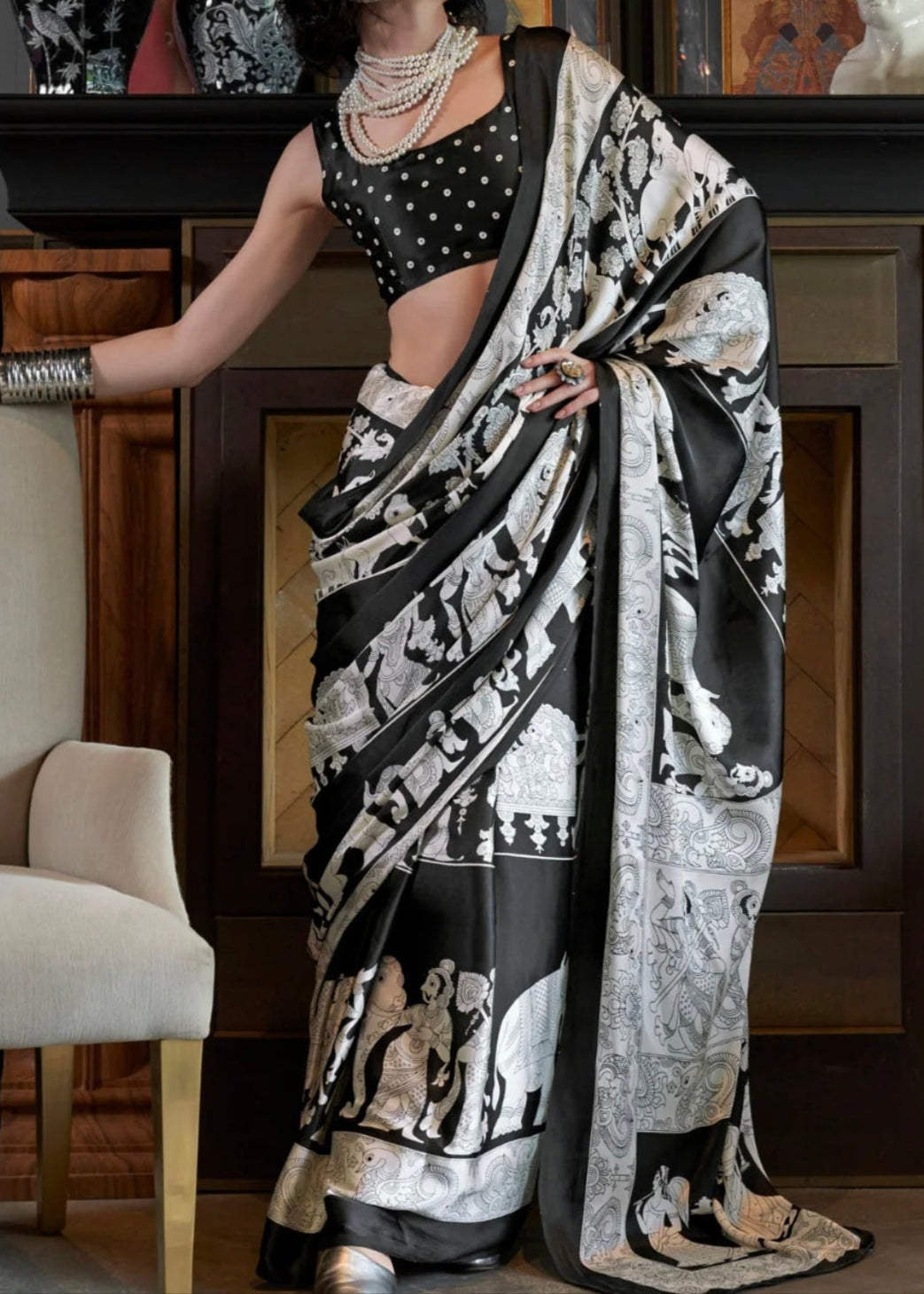Kumud Kalamkari Satin Silk Saree