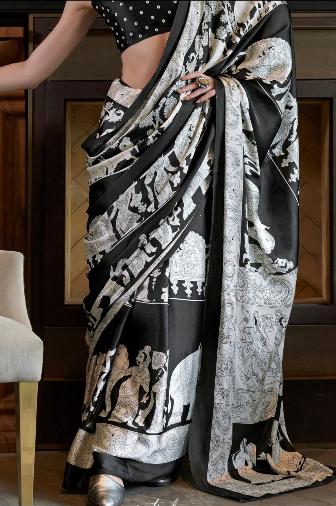 Kumud Kalamkari Satin Silk Saree