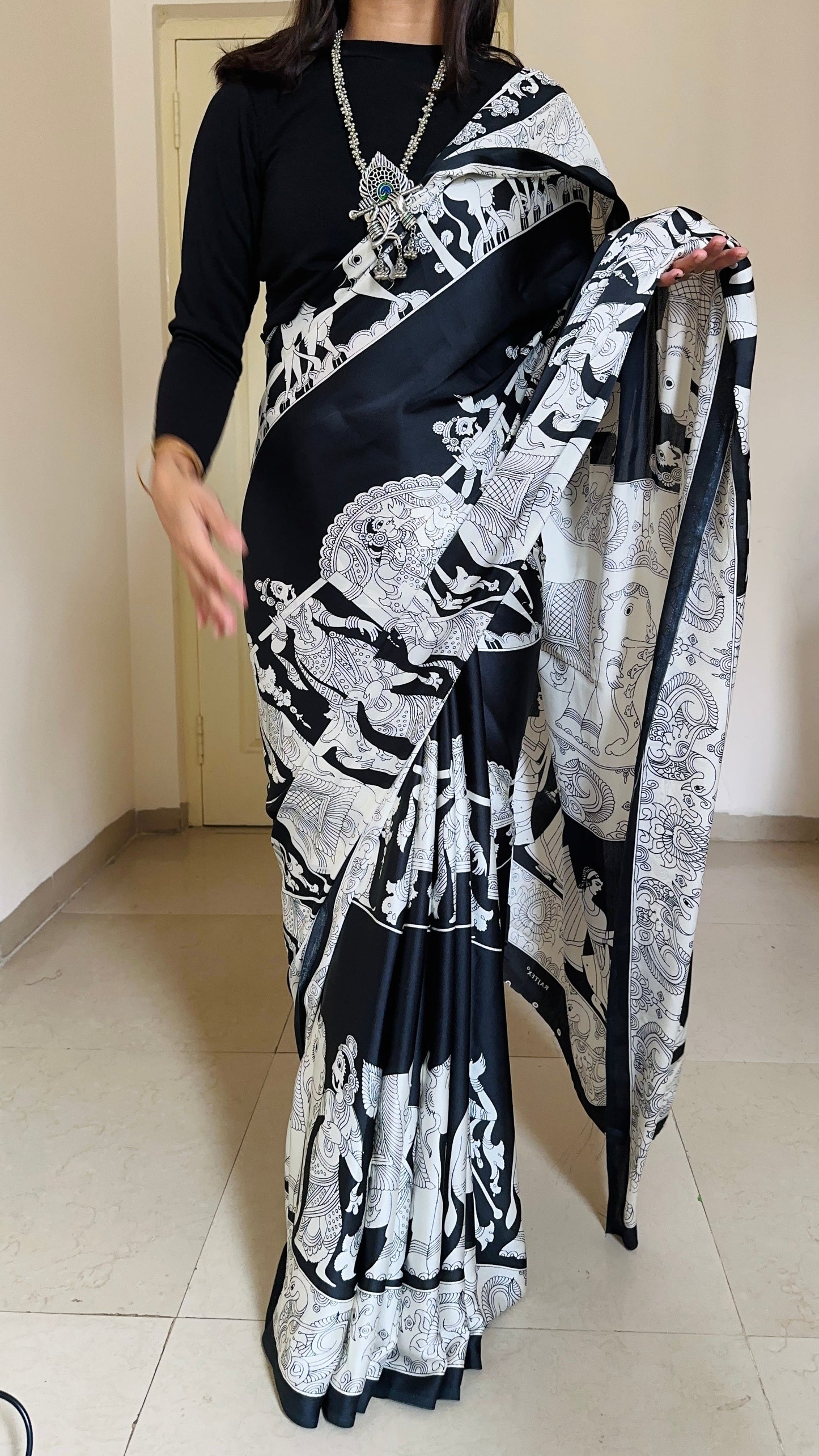 Kumud Kalamkari Satin Silk Saree