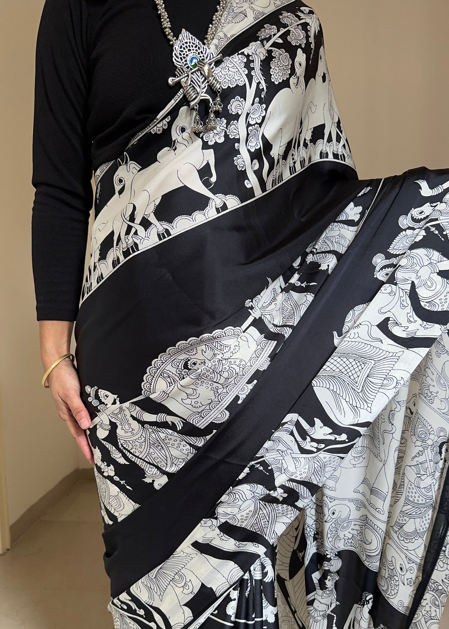 Kumud Kalamkari Satin Silk Saree