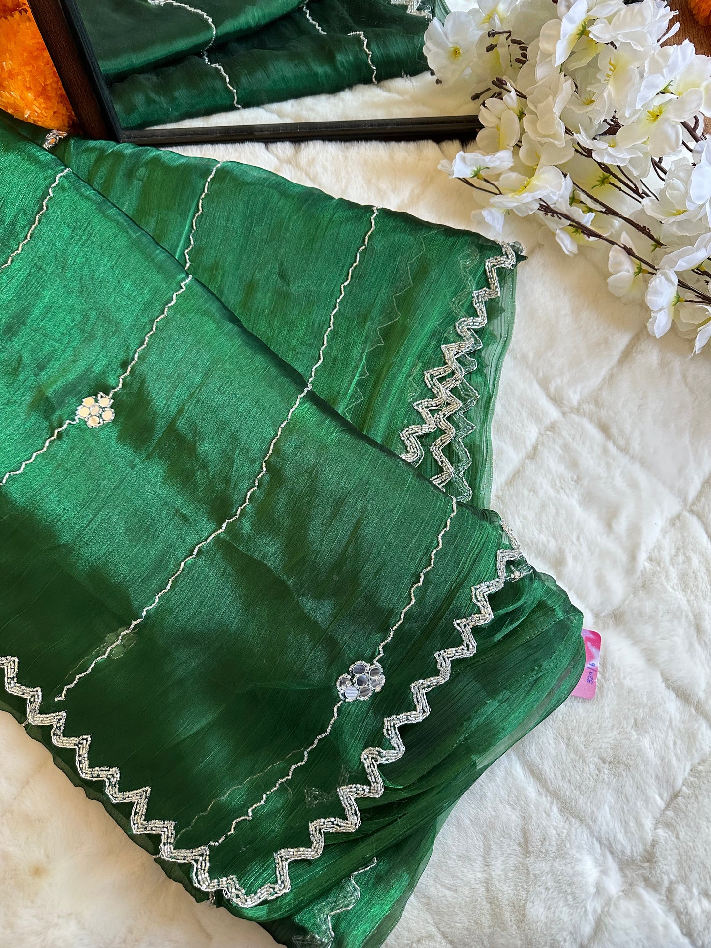 Green Hand embroidery JC Saree
