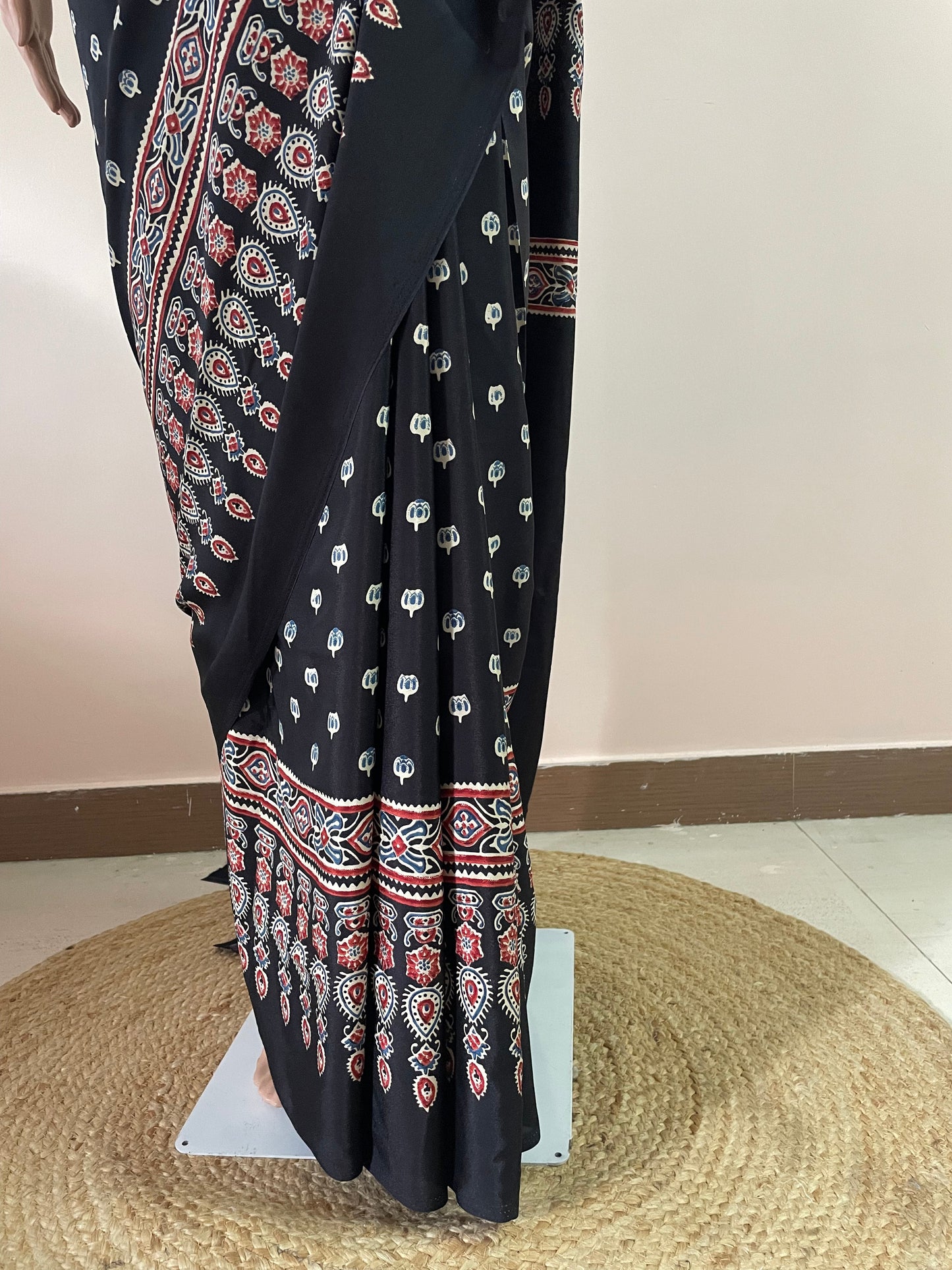 Ajrakh Pallu Booti Print Crepe Saree