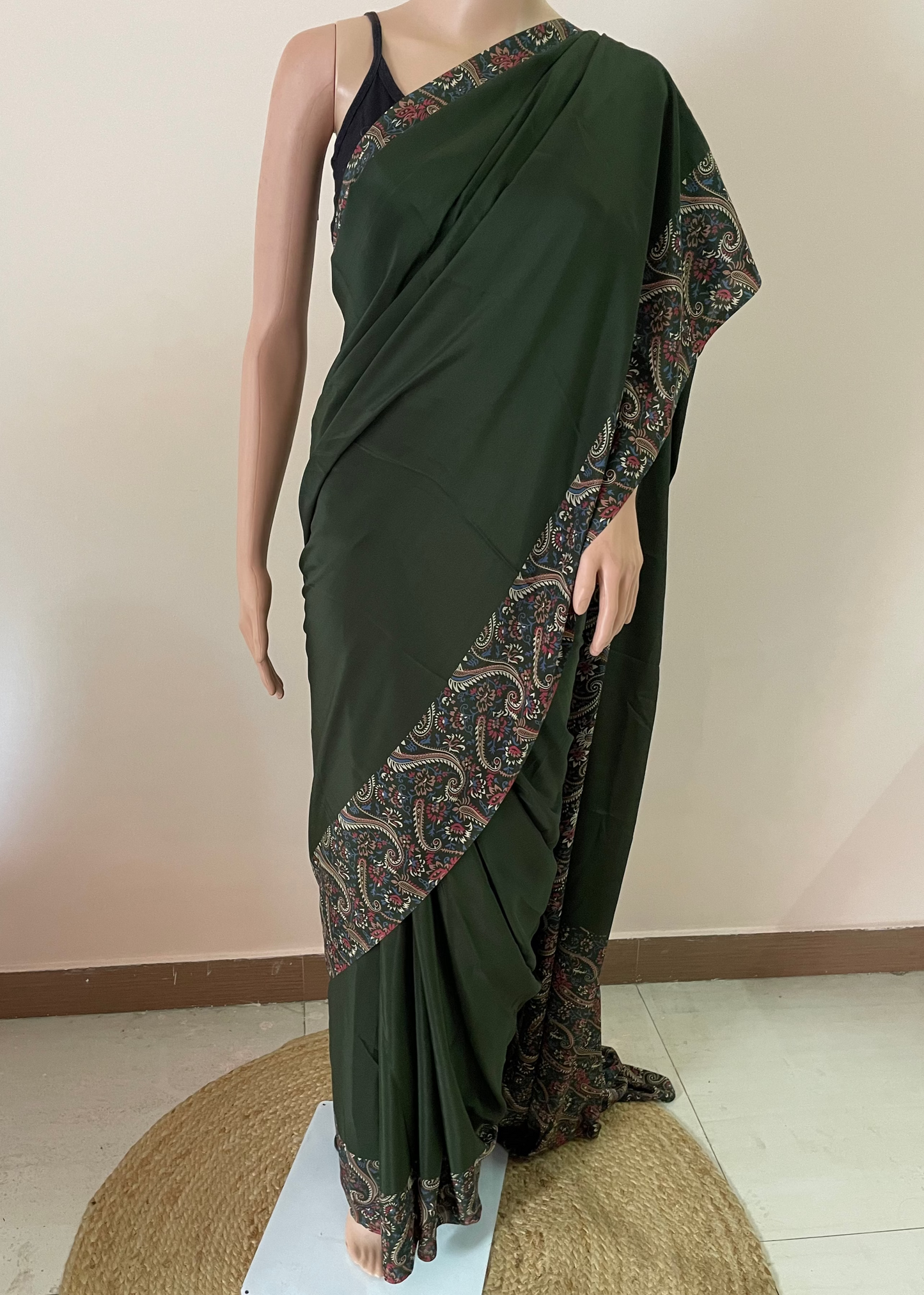Plain Border Print Crepe Saree