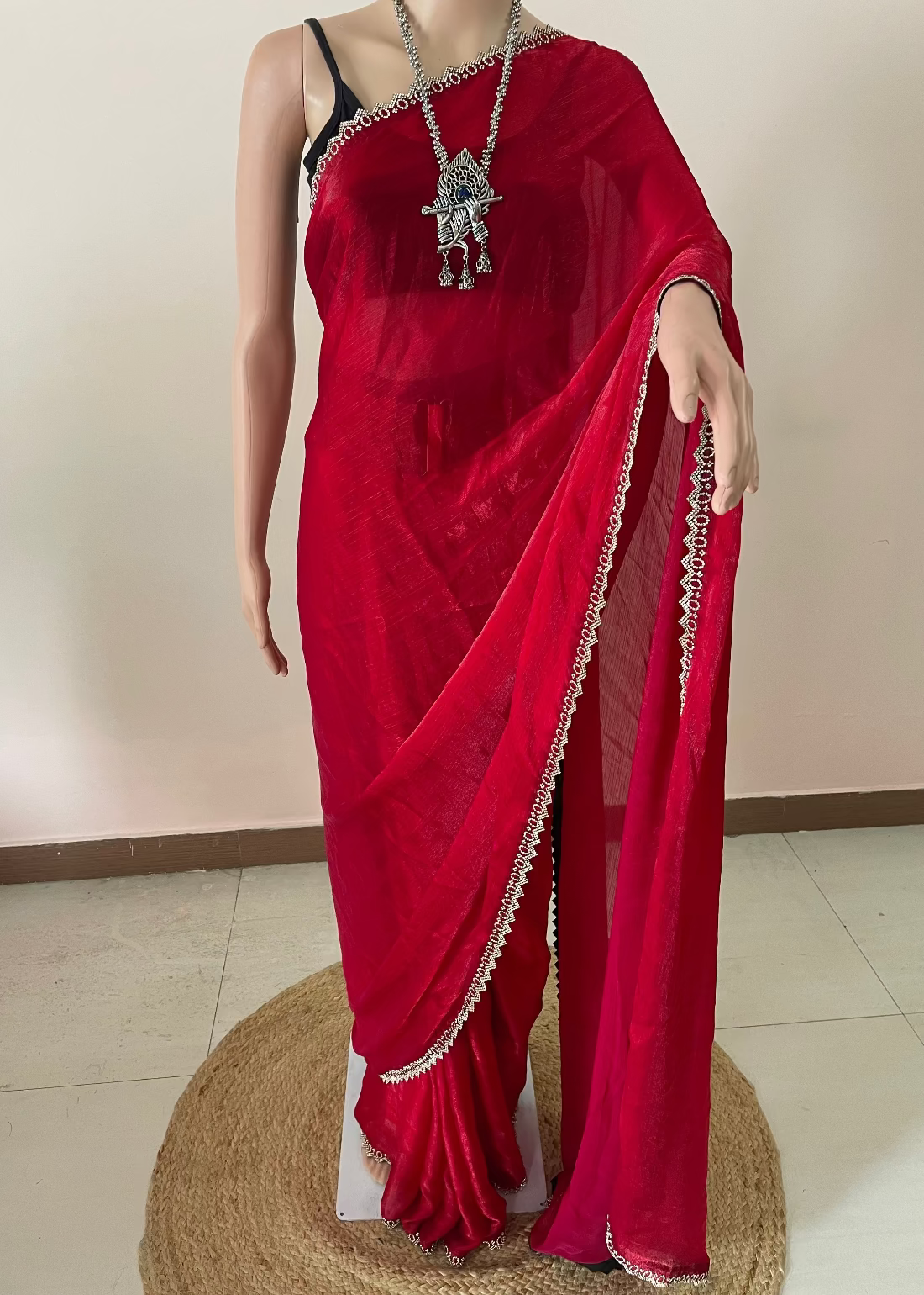 Red Star Tissue Svarovski Saree