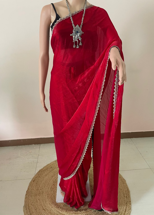 Red Star Tissue Svarovski Saree