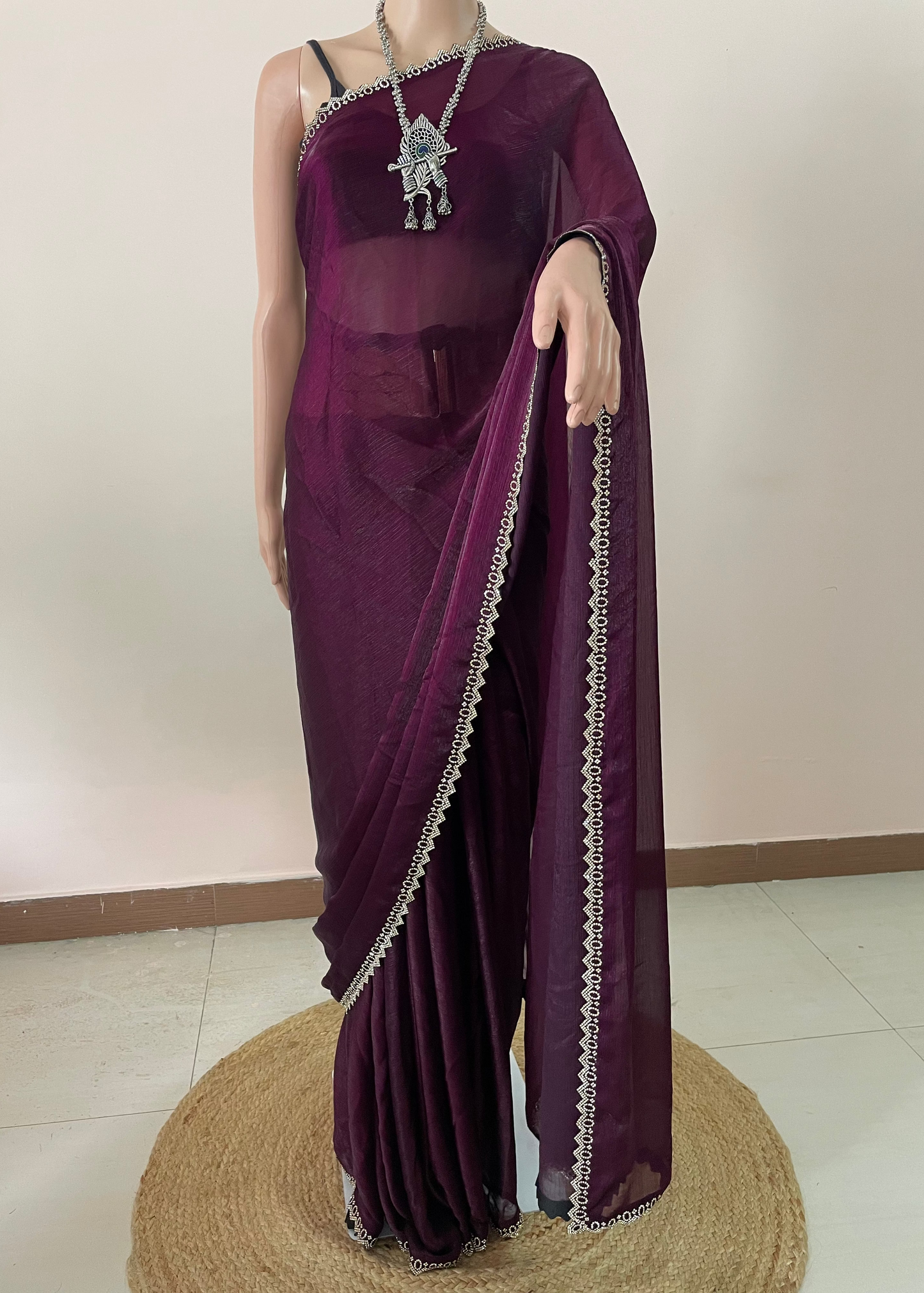 Wine Star Tissue Svarovski Saree