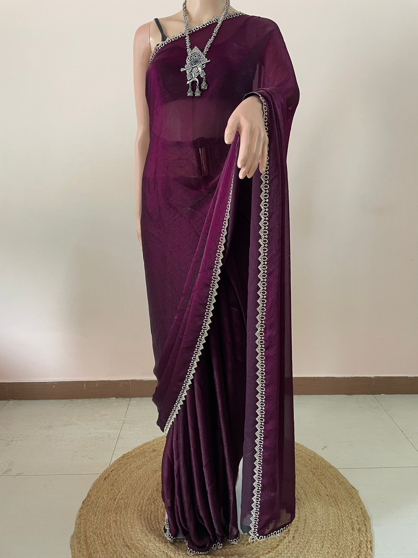 Wine Star Tissue Svarovski Saree
