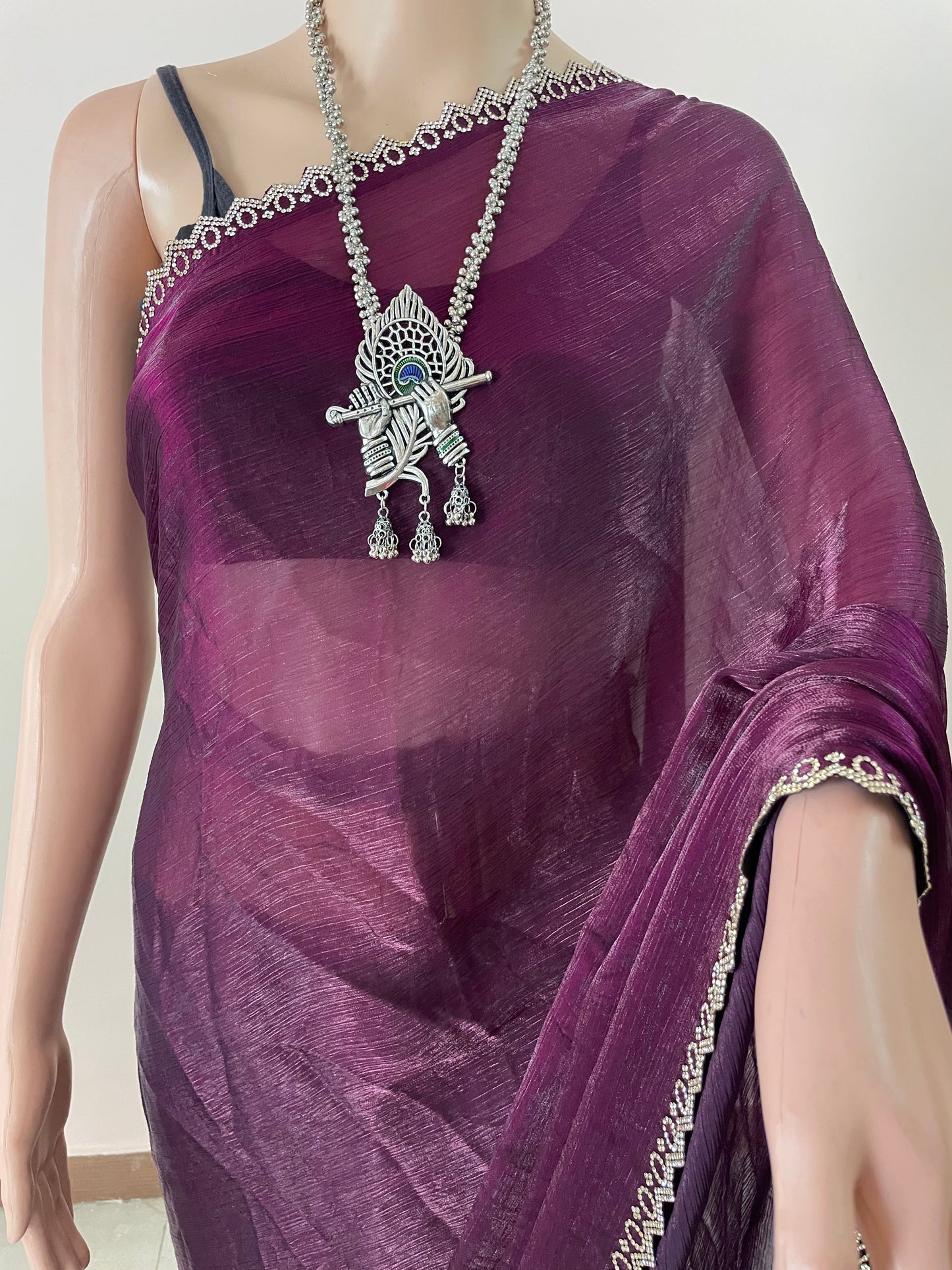Wine Star Tissue Svarovski Saree