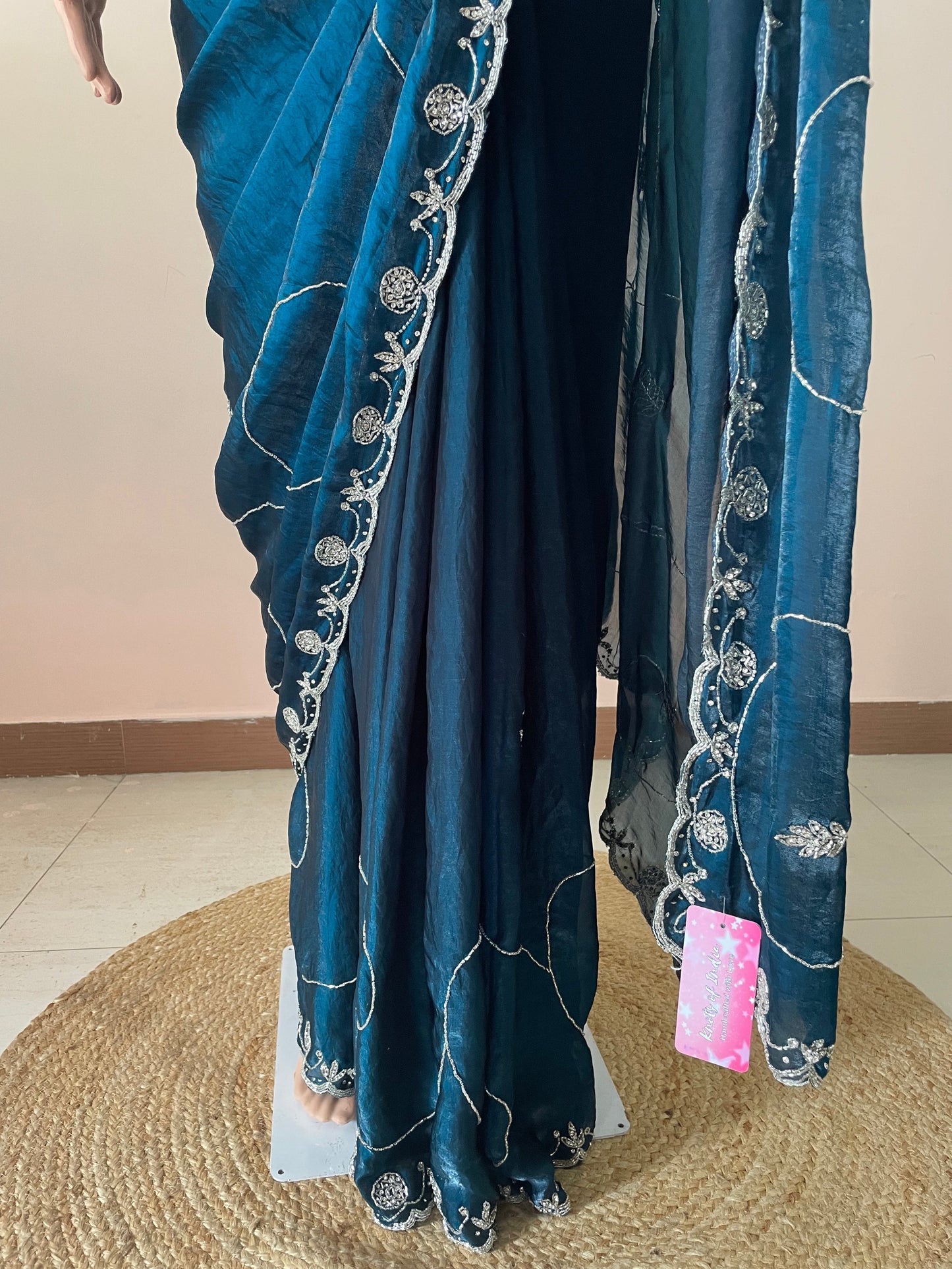 Blue Rani Tissue Embroidered Saree