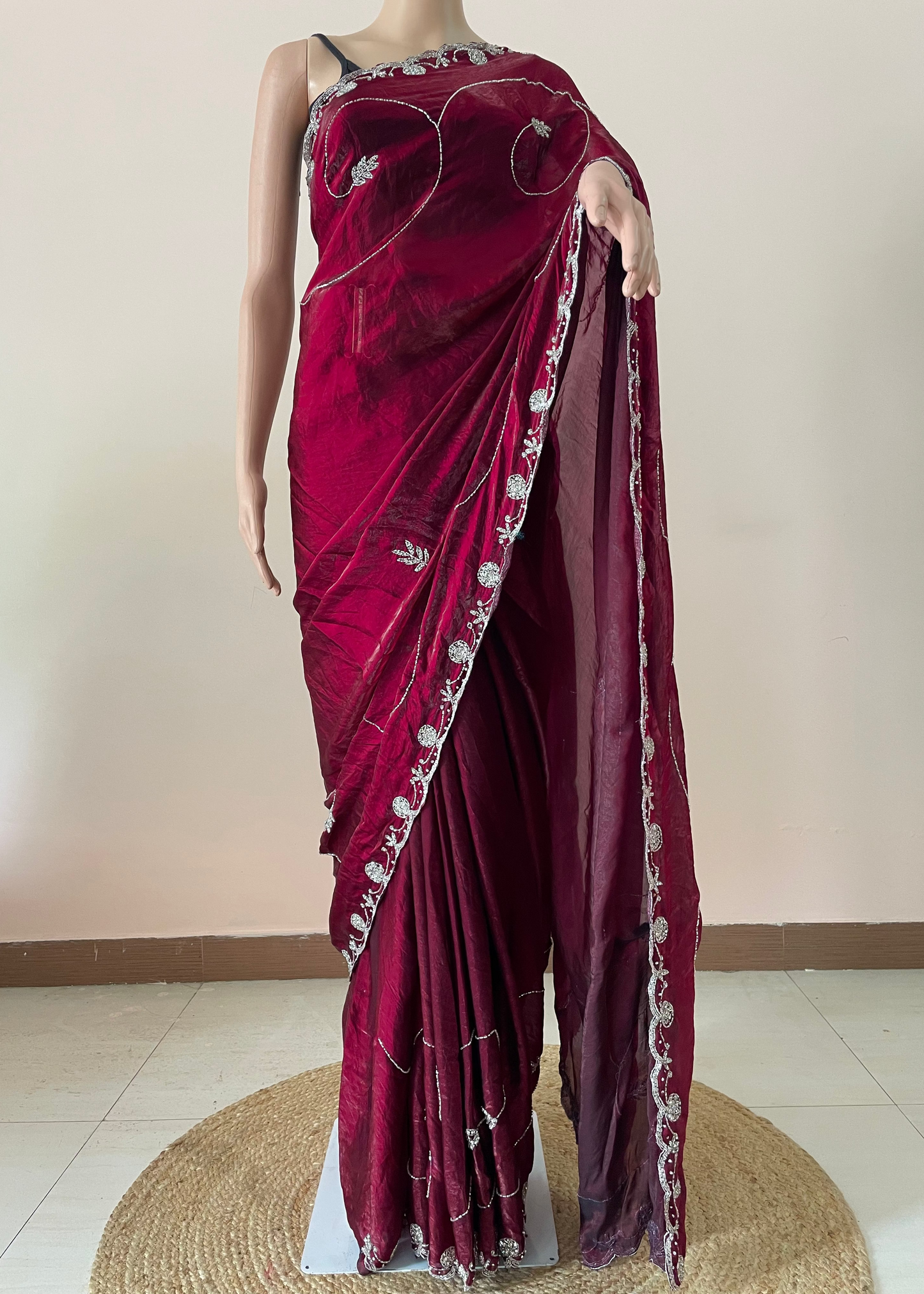Magenta Rani Tissue Embroidered Saree