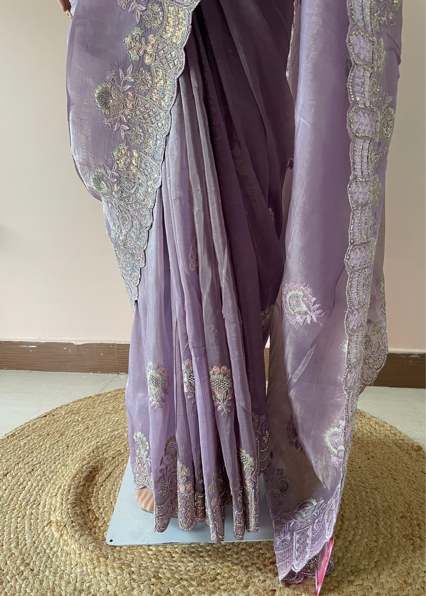 Purple Heavy Work Crush Tissue Saree