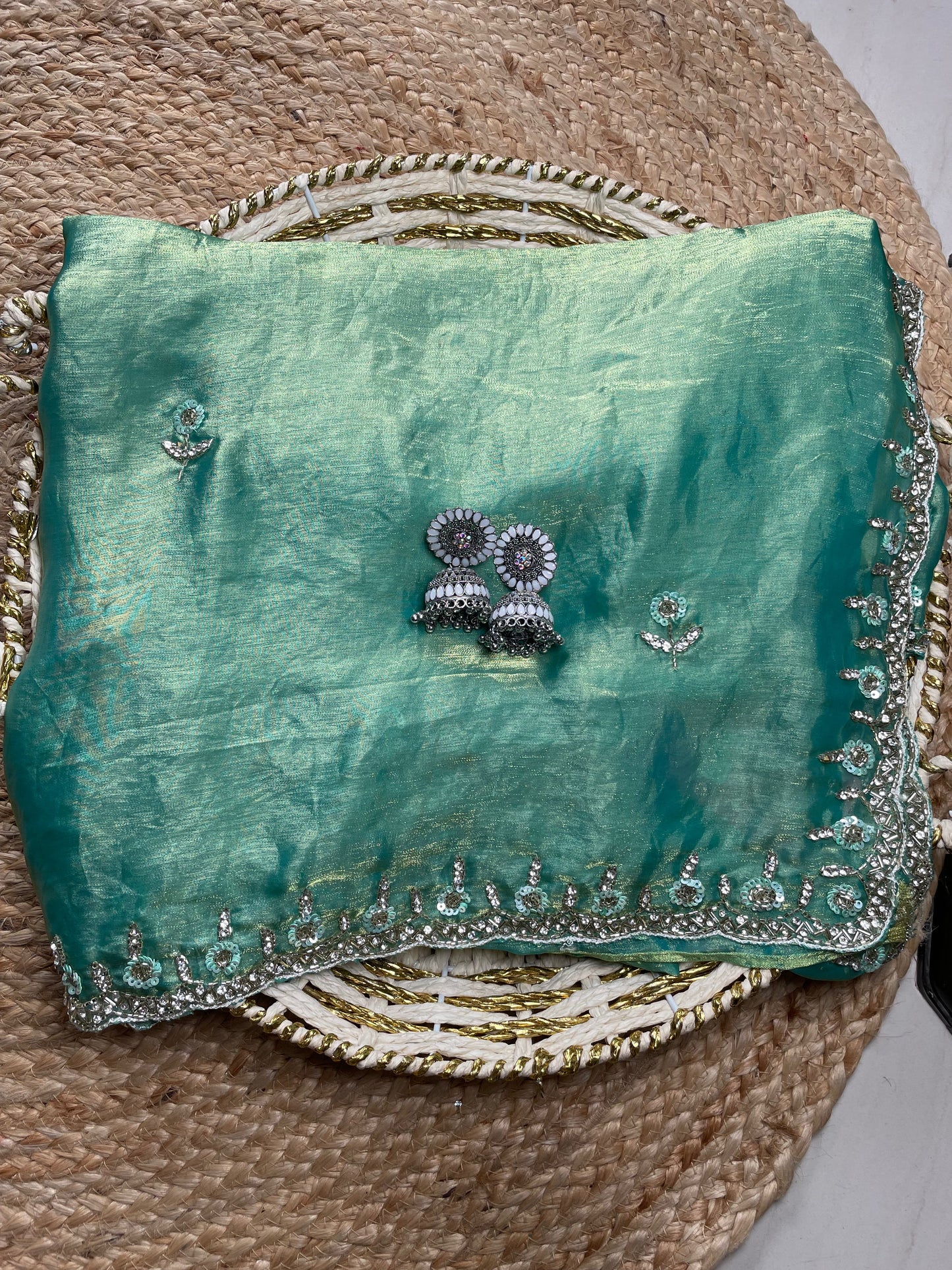 Green Diamond Dust Party Wear Saree