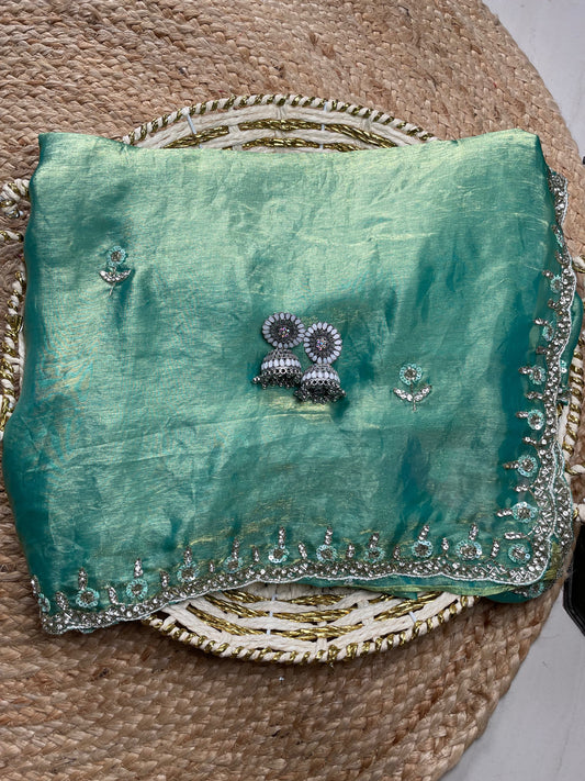 Green Diamond Dust Party Wear Saree
