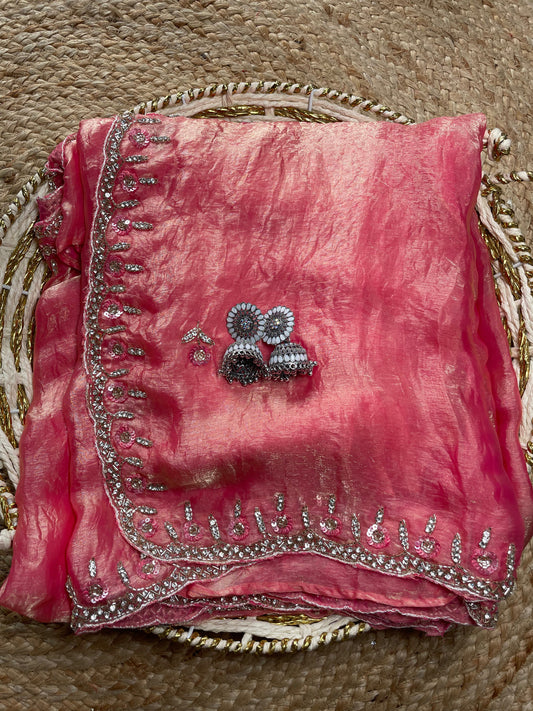 Light Peach Diamond Dust Party Wear Saree