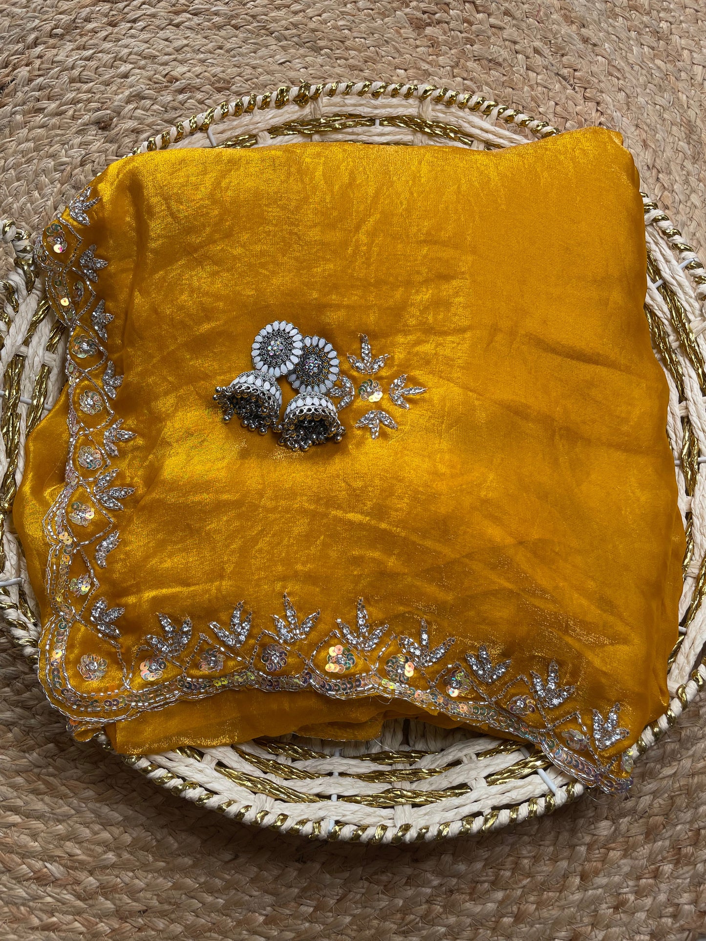 Yellow Diamond Dust Party Wear Saree