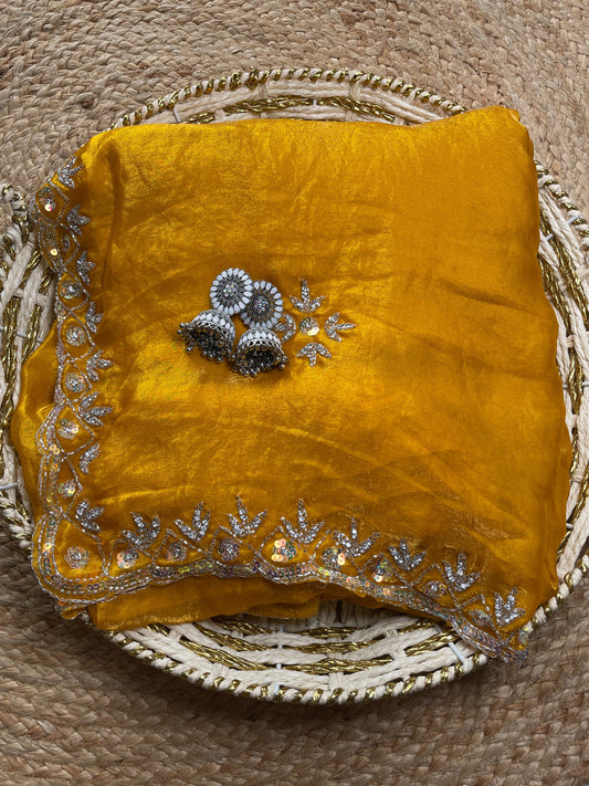 Yellow Diamond Dust Party Wear Saree