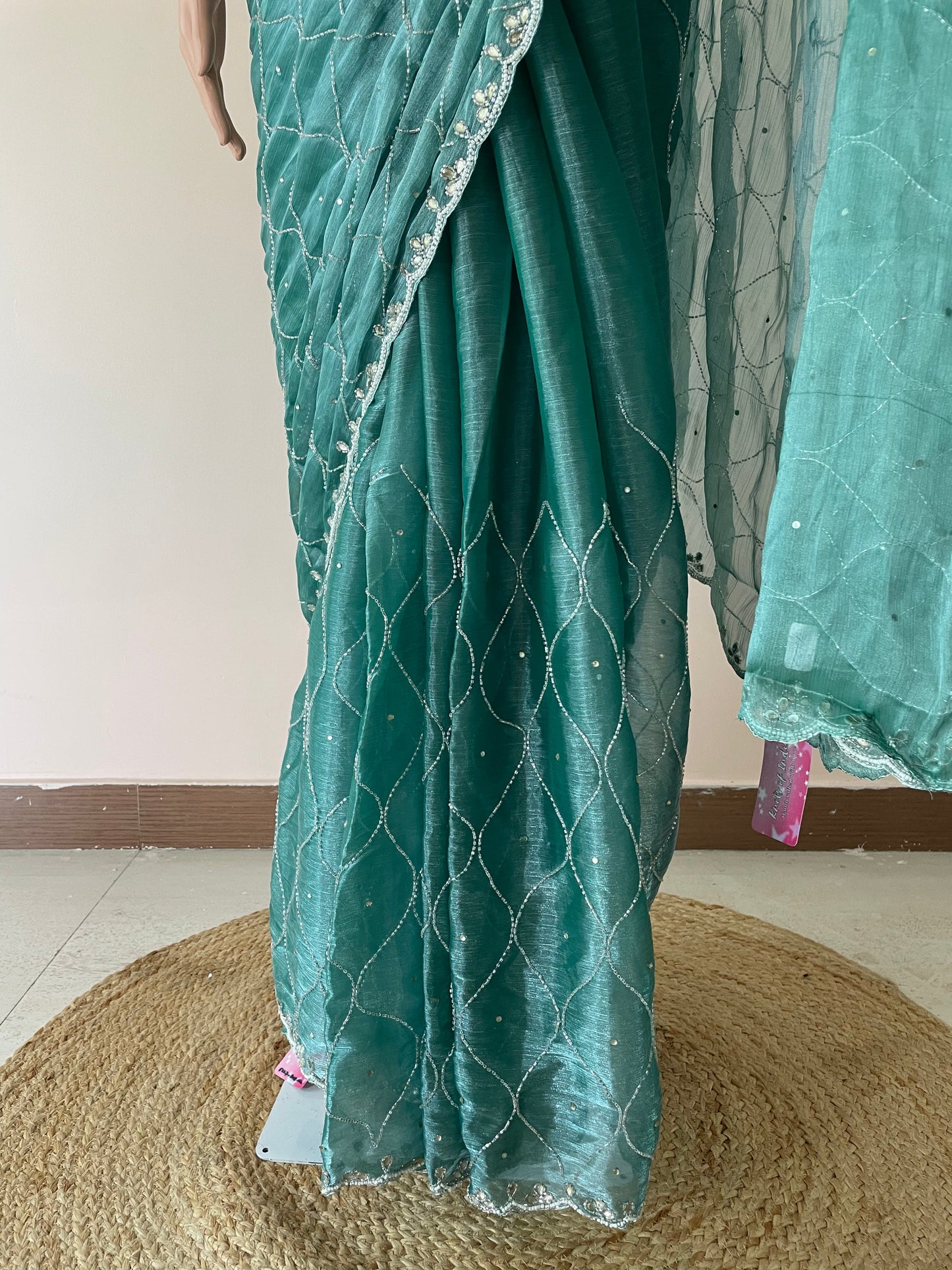 Blue Pearl Work Hand Embroidered JC saree
