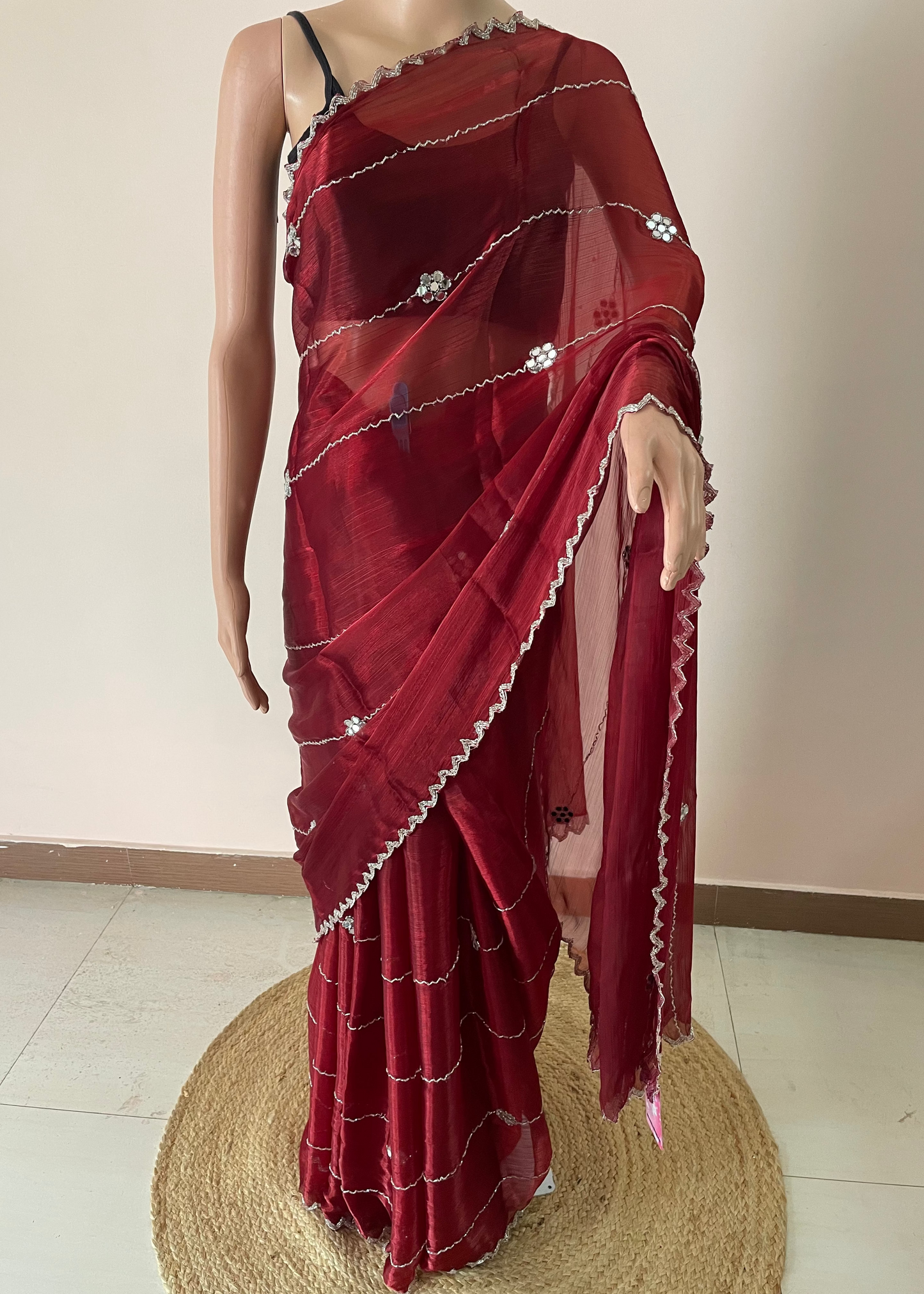 Maroon Hand embroidery JC saree