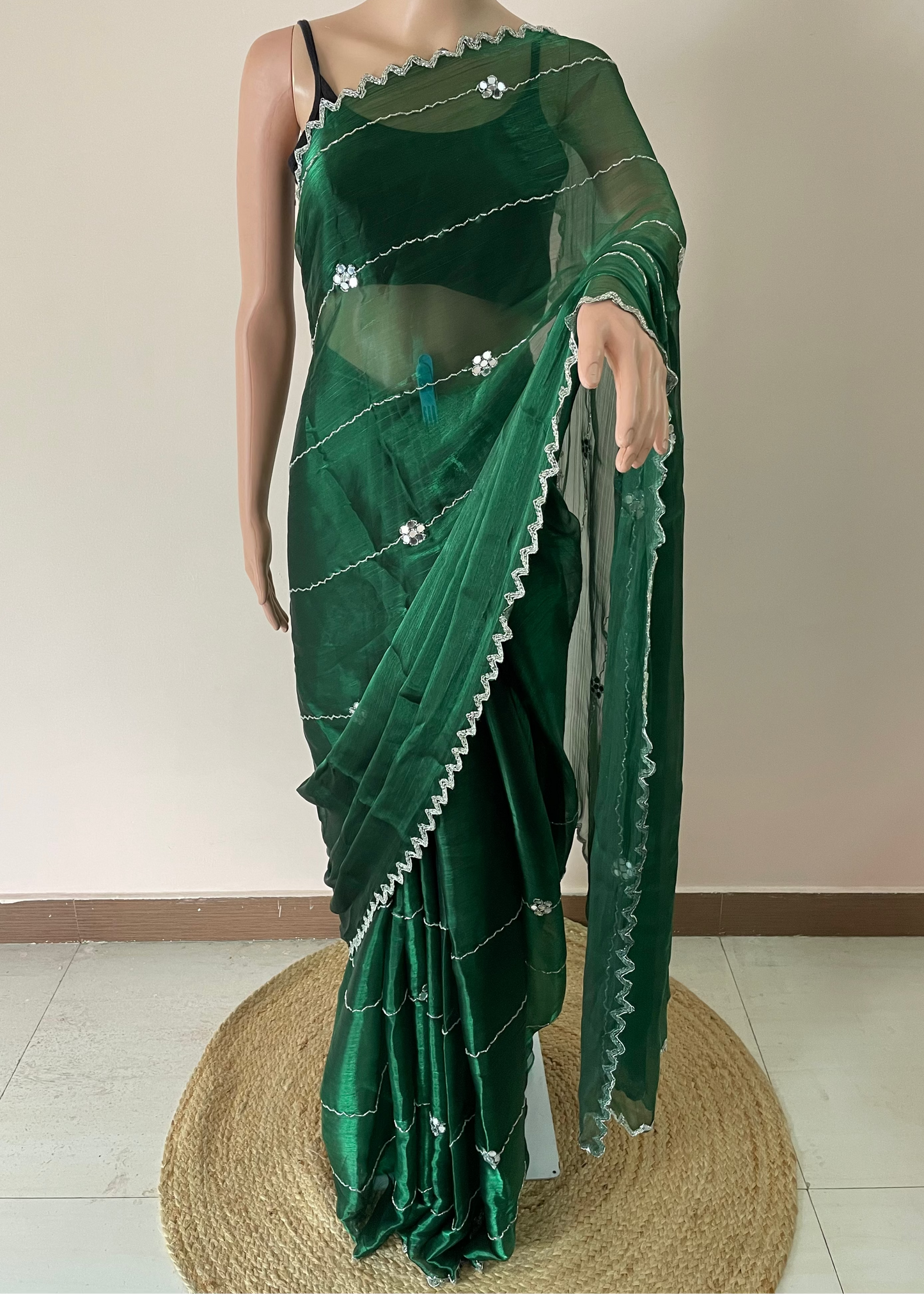 Green Hand embroidery JC Saree