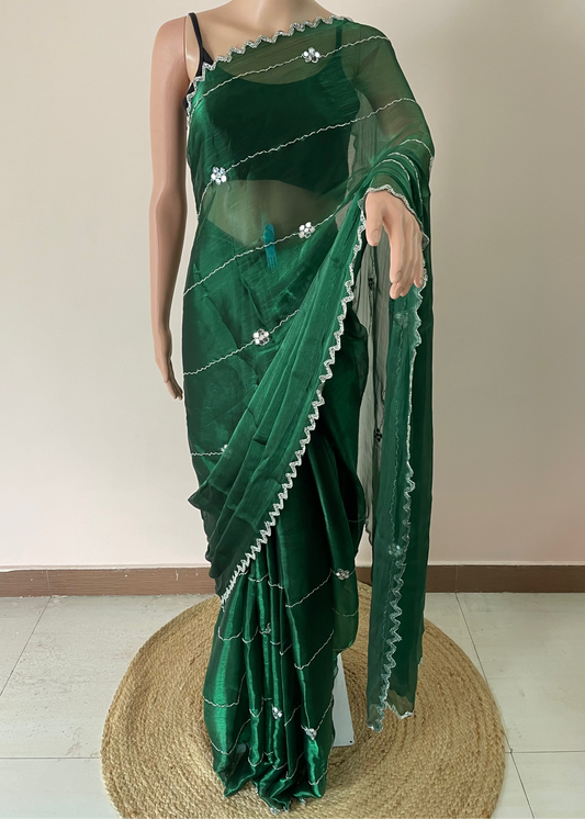 Green Hand embroidery JC Saree