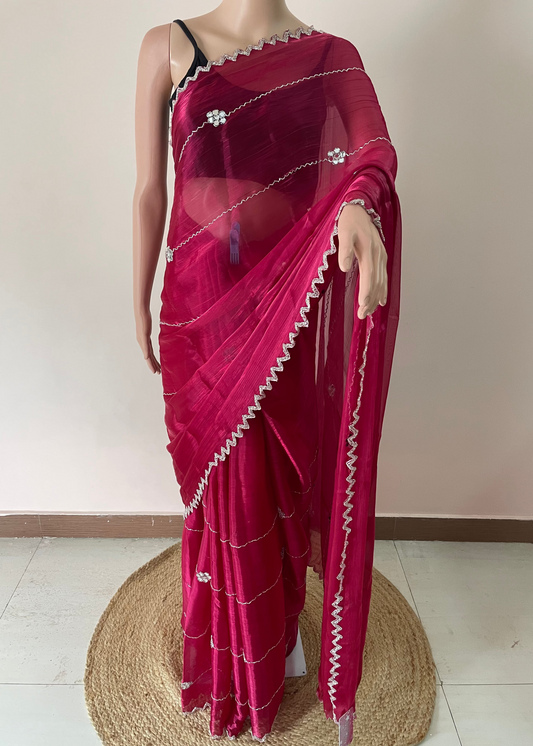 Brick Red Hand embroidery JC saree