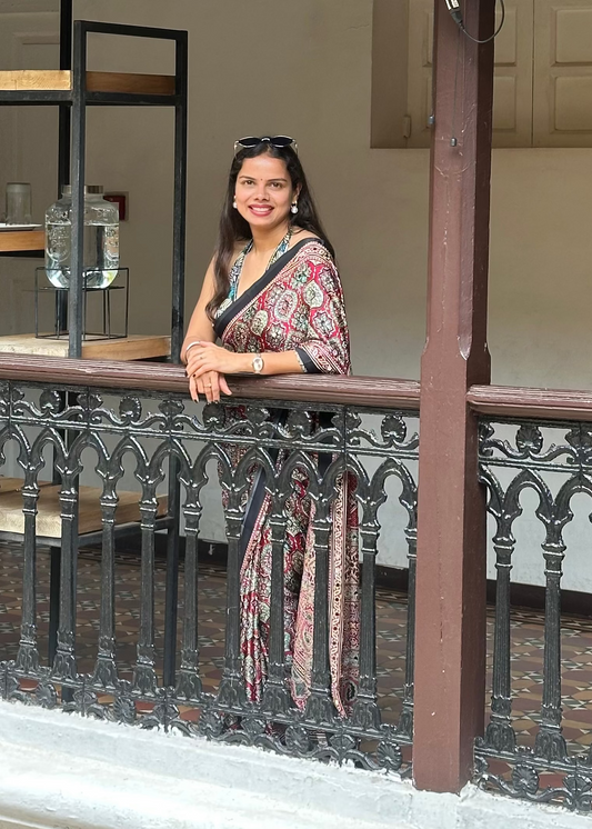 Rangrez Ajrakh Mirror Saree