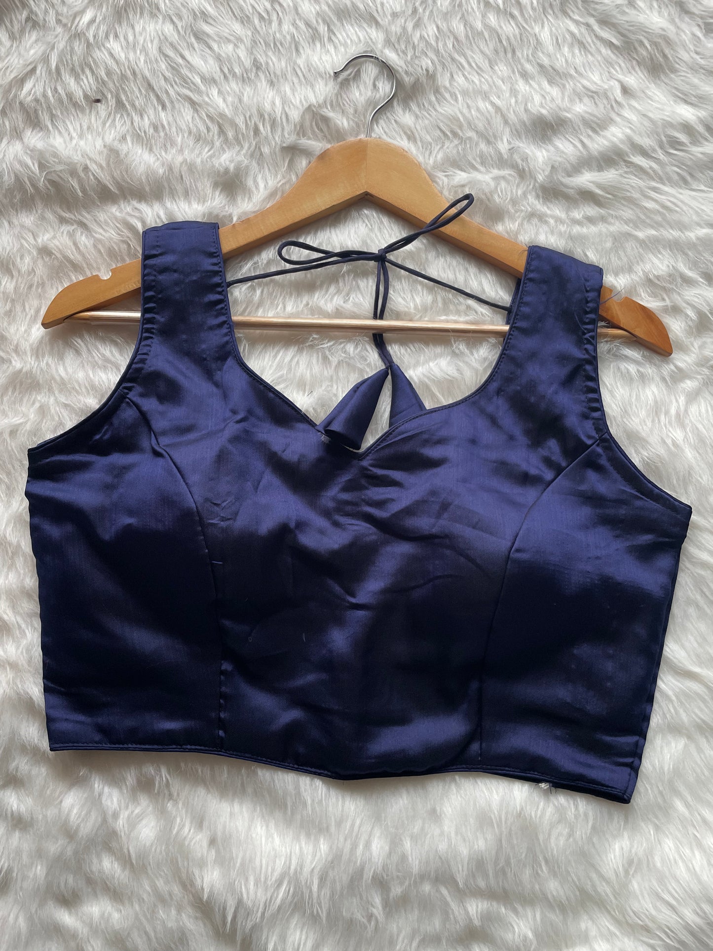 Navy Blue Taffeta Plain Blouse