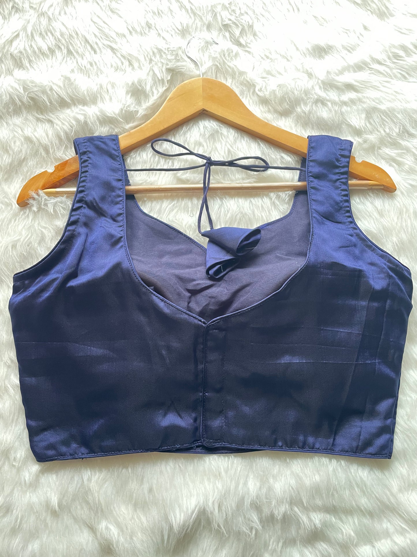 Navy Blue Taffeta Plain Blouse