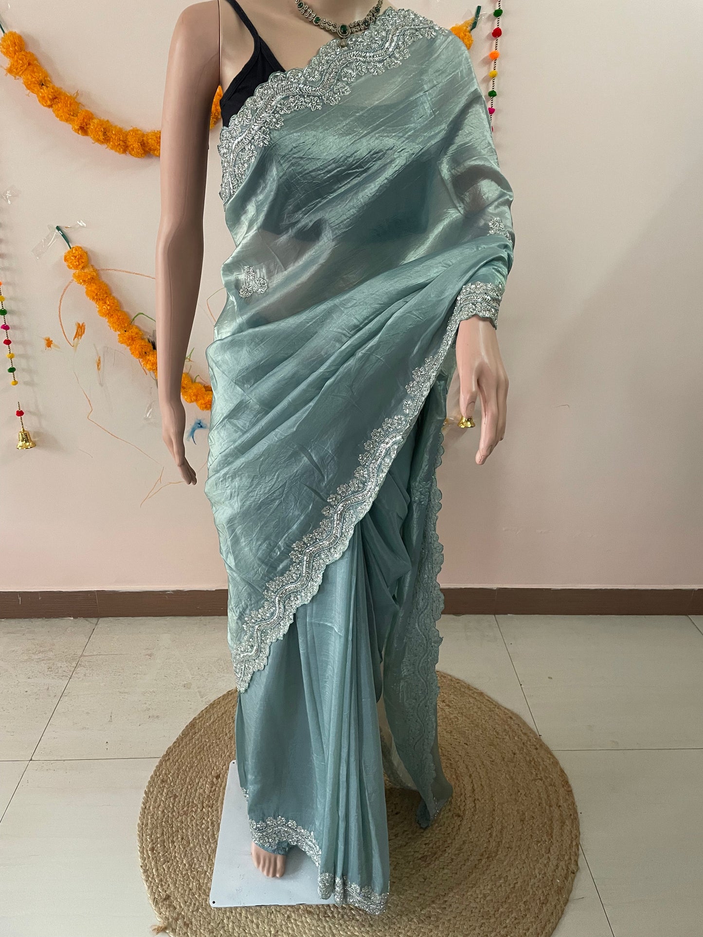 White Glitter Party Wear Saree