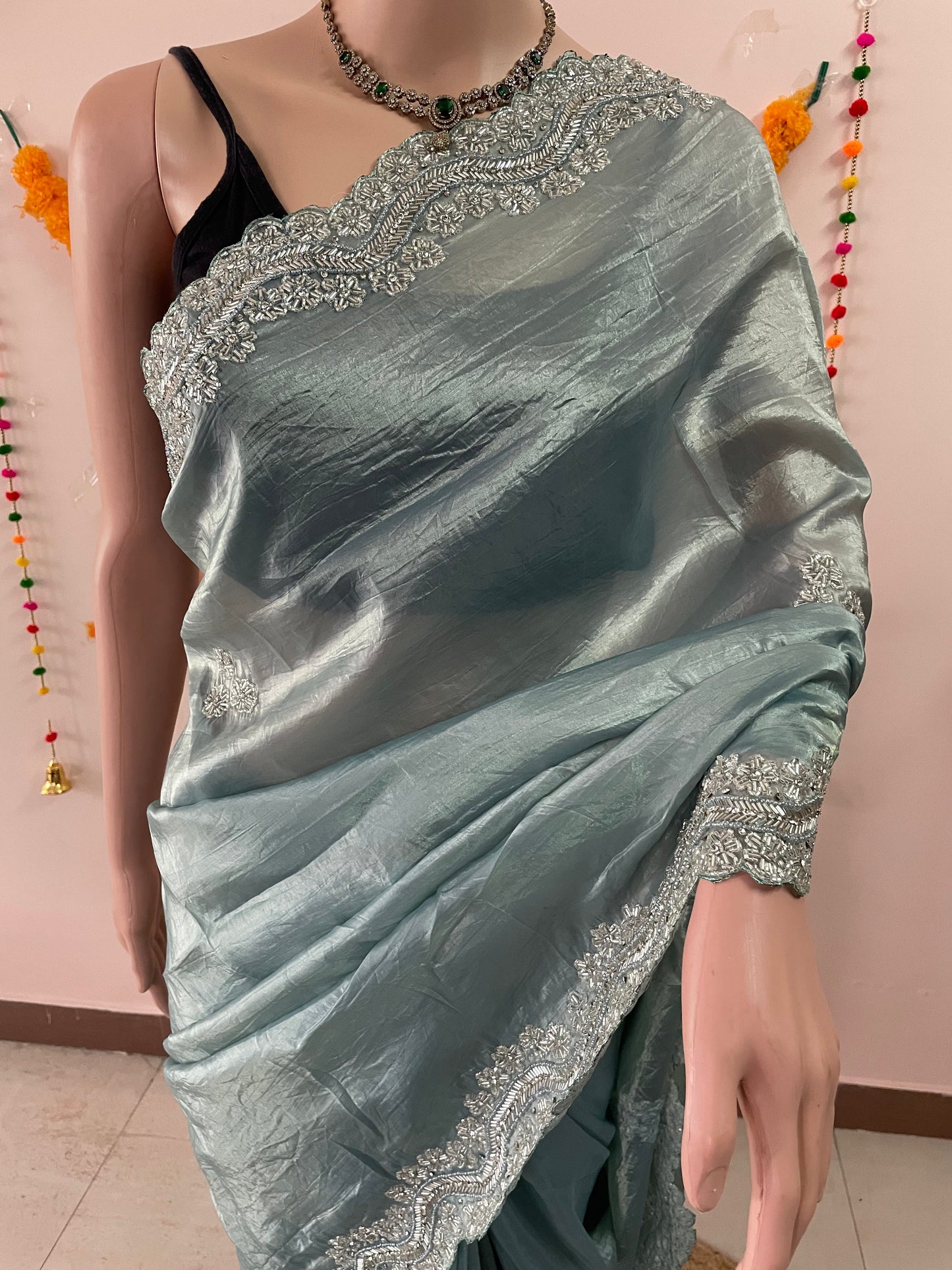 White Glitter Party Wear Saree
