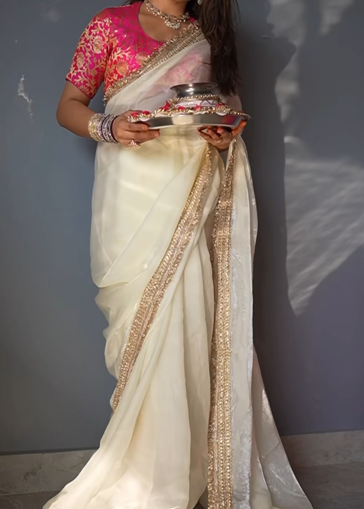Off White Maharani Royal Tissue Saree