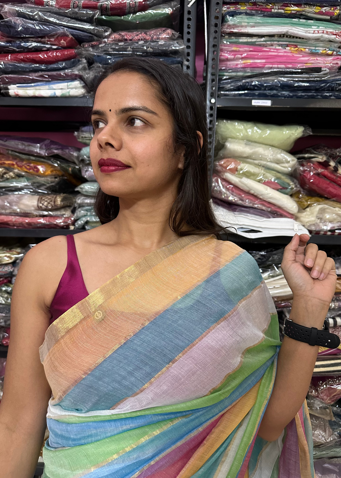 Gulmohar Satrangi Mul Saree