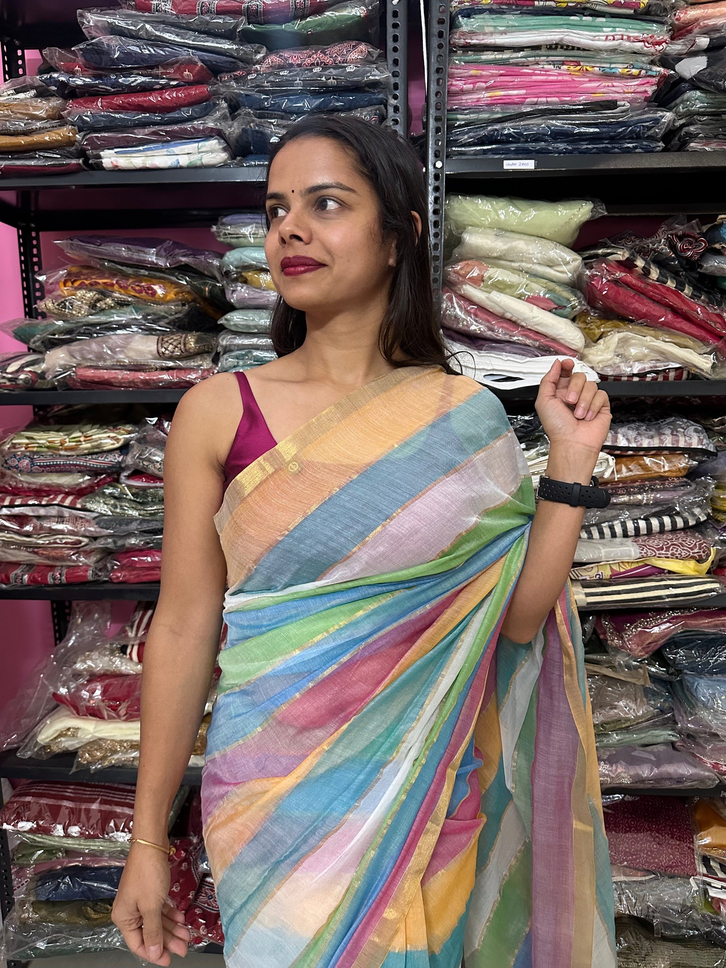 Gulmohar Satrangi Mul Saree