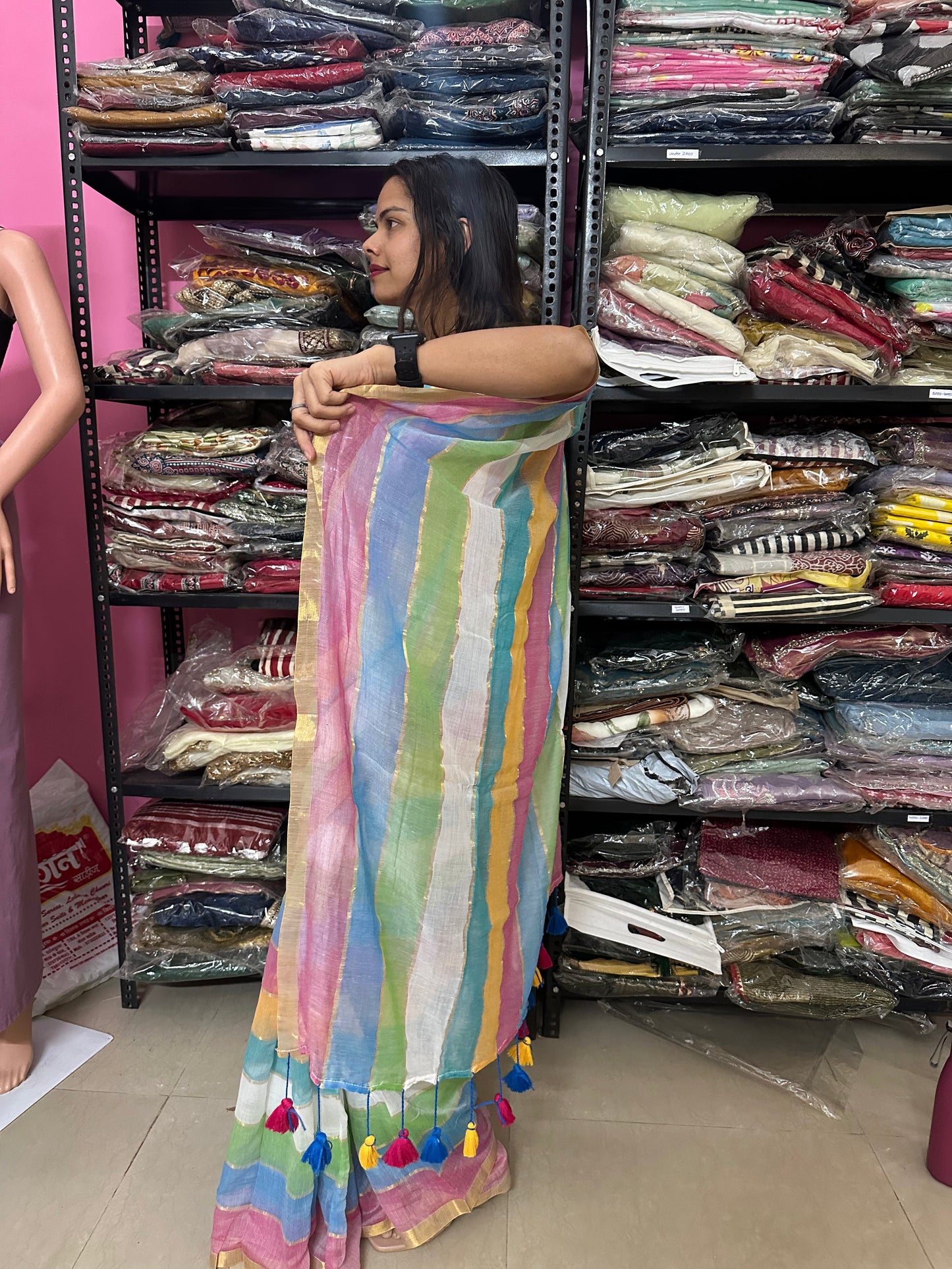 Gulmohar Satrangi Mul Saree