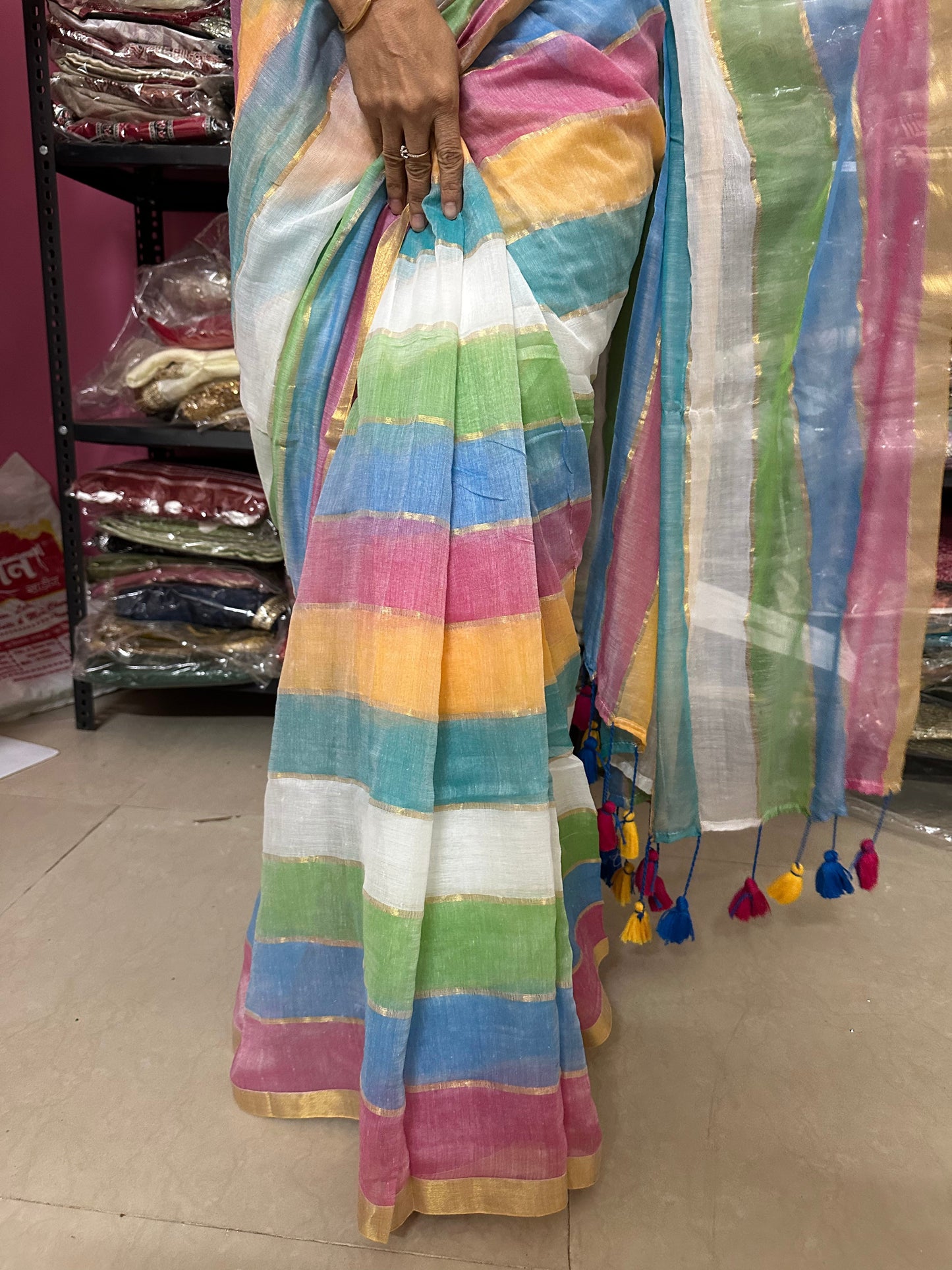 Gulmohar Satrangi Mul Saree