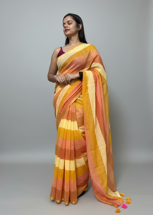 Gulnar Satrangi Mul Saree