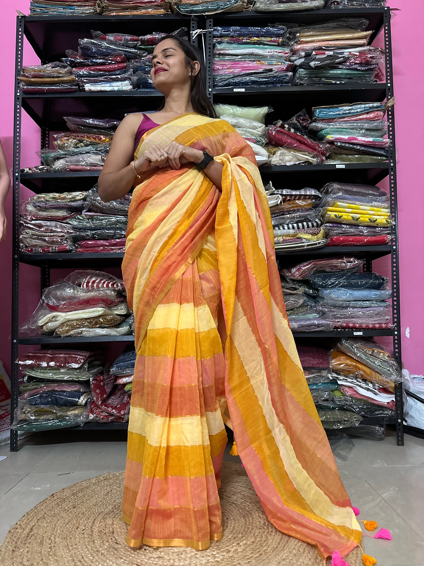 Gulnar Satrangi Mul Saree