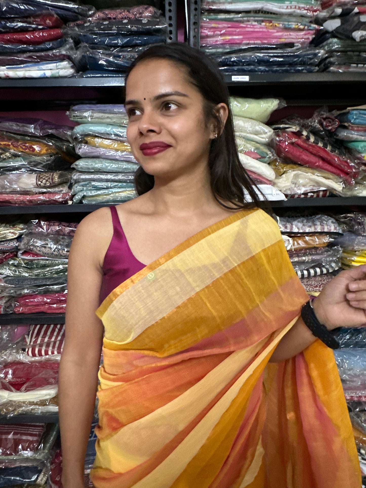 Gulnar Satrangi Mul Saree