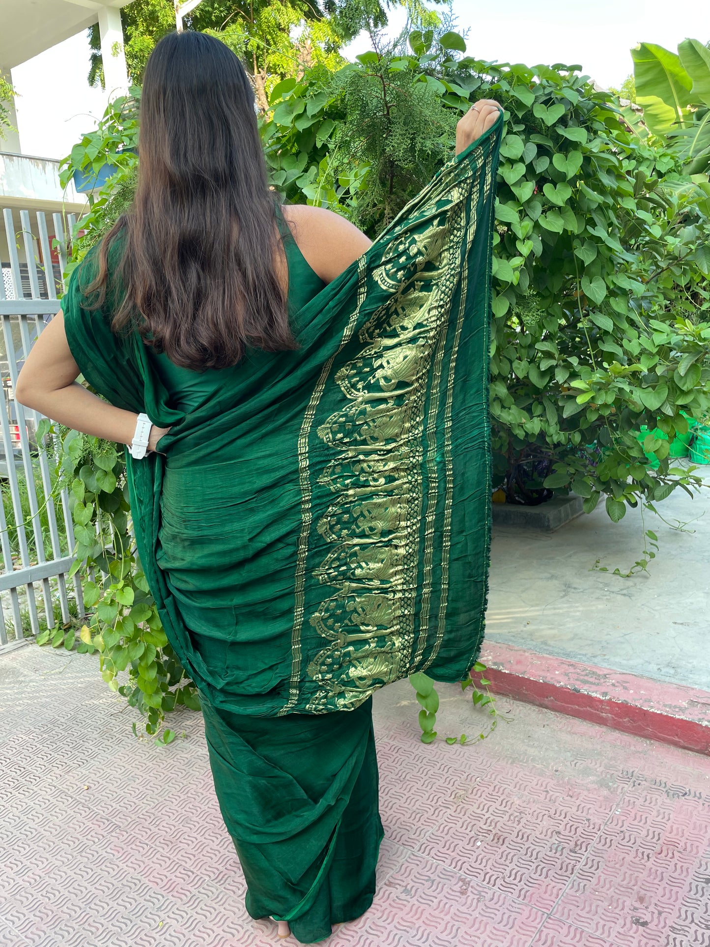 Green Radha Krishna Pure Modal Silk Sarees