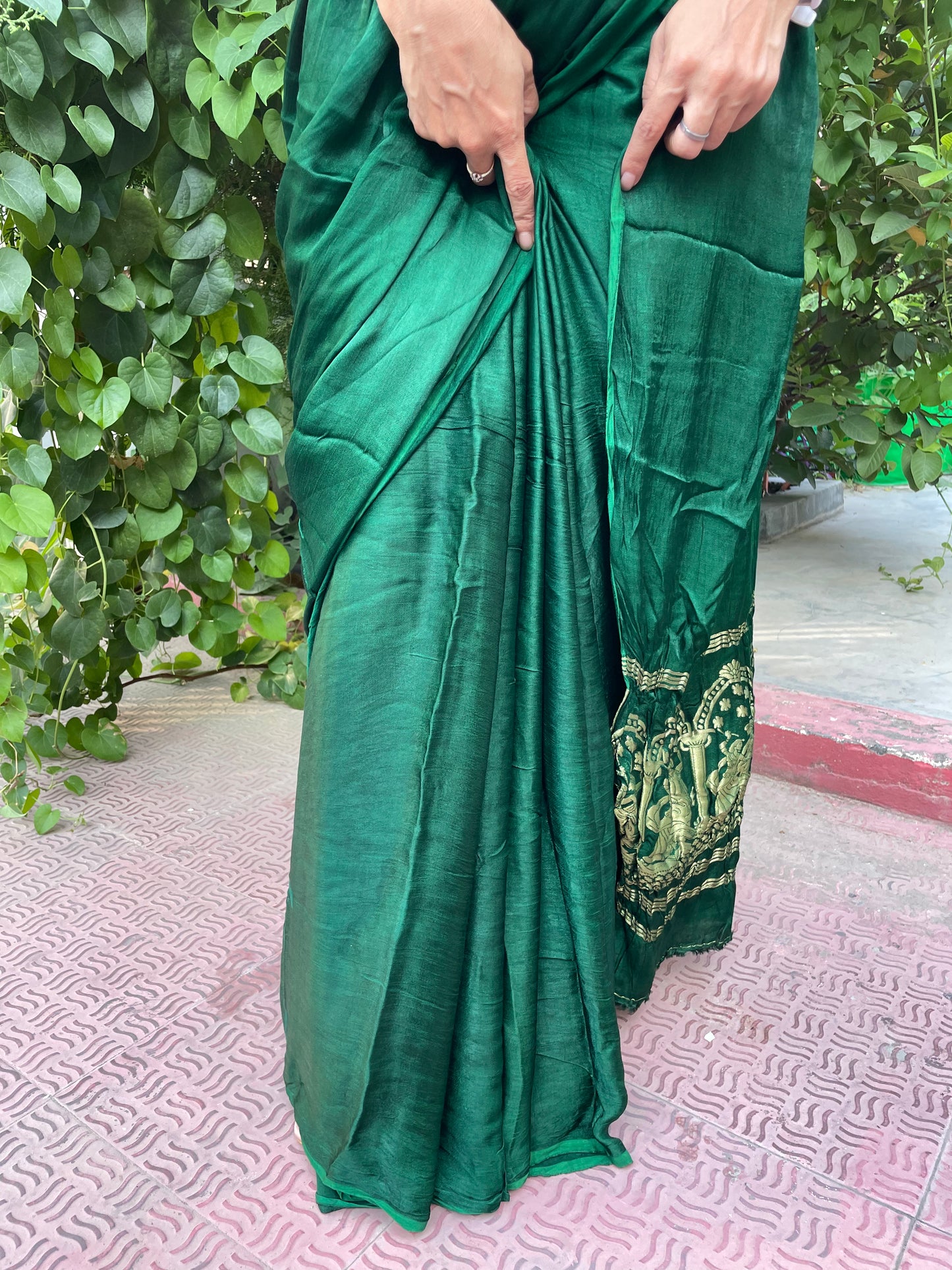 Green Radha Krishna Pure Modal Silk Sarees