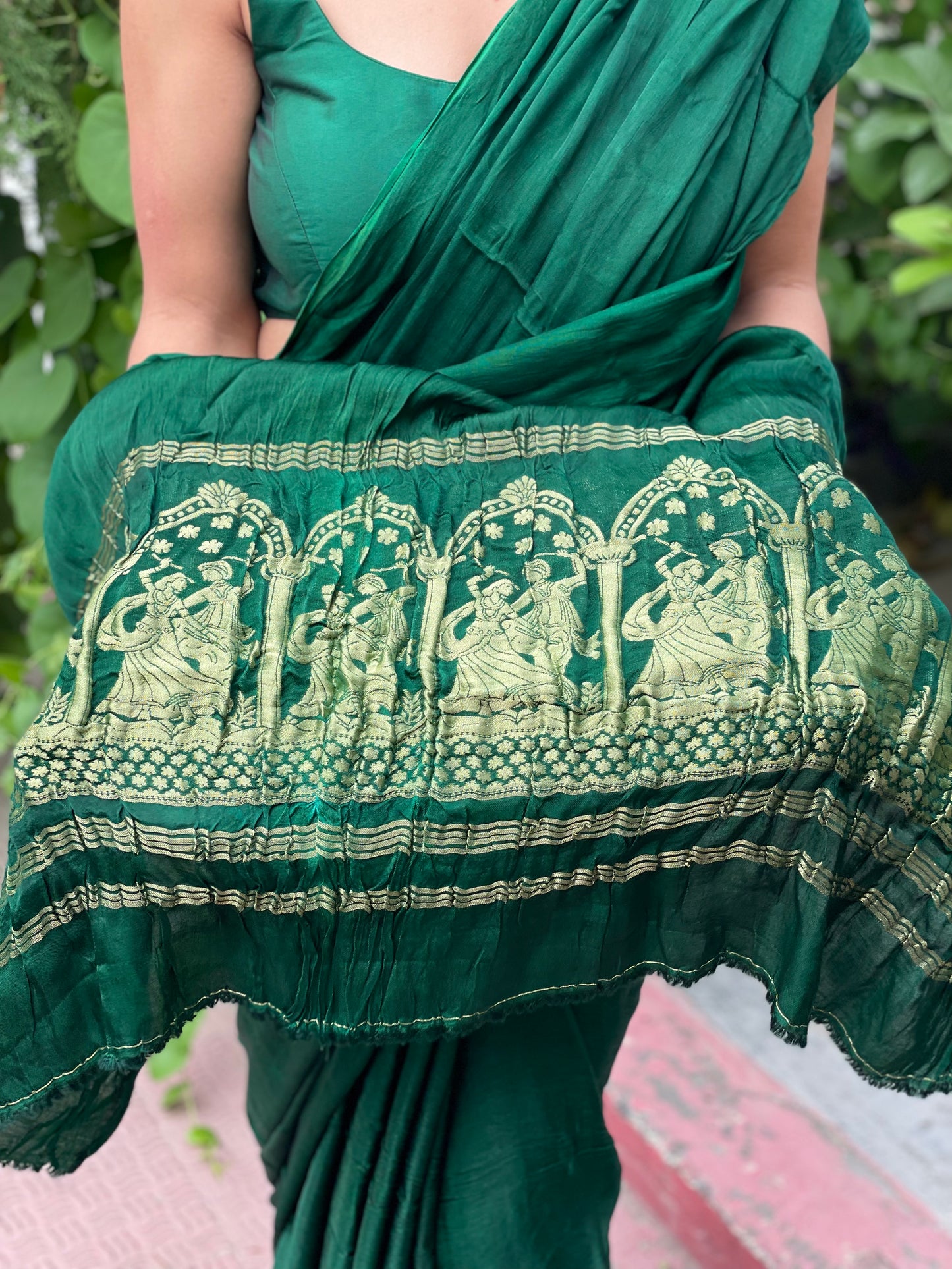 Green Radha Krishna Pure Modal Silk Sarees