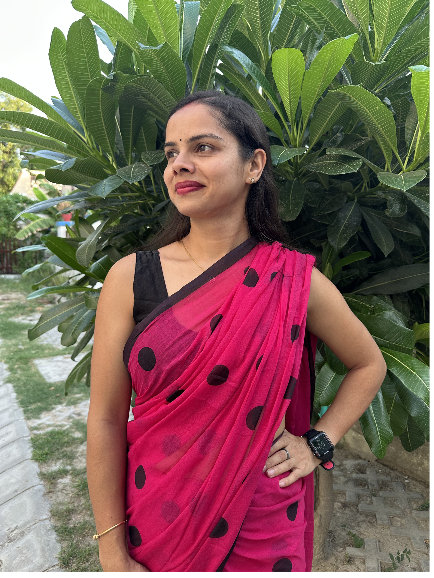 Rani Pink Manjari Polka Mul Saree