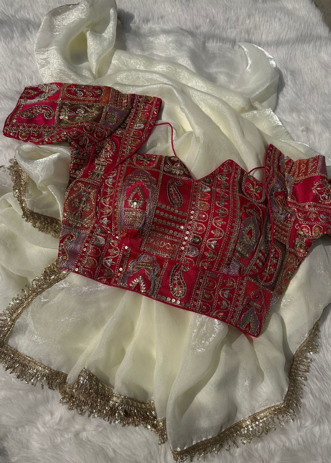 Sonam White Magic Shimmer Tissue Saree