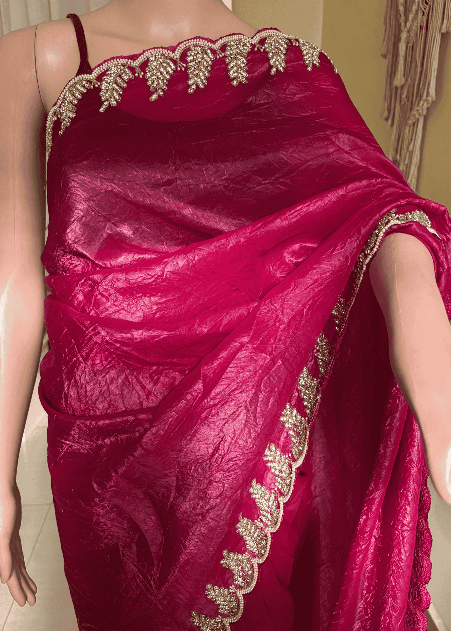 Rani Pink Glow Pearl Party Wear Saree