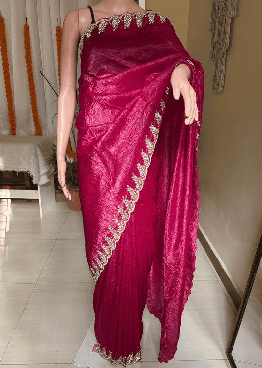 Rani Pink Glow Pearl Party Wear Saree