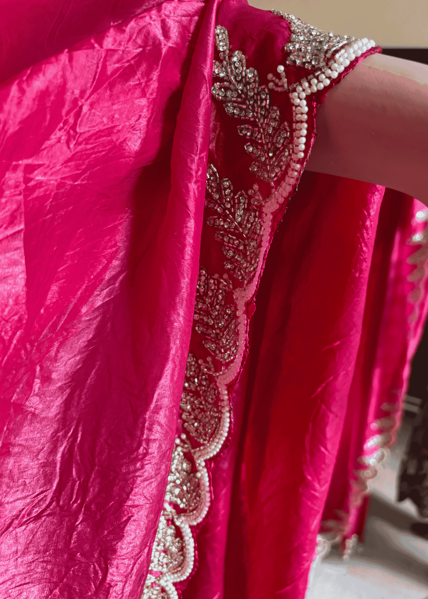 Rani Pink Glow Pearl Party Wear Saree
