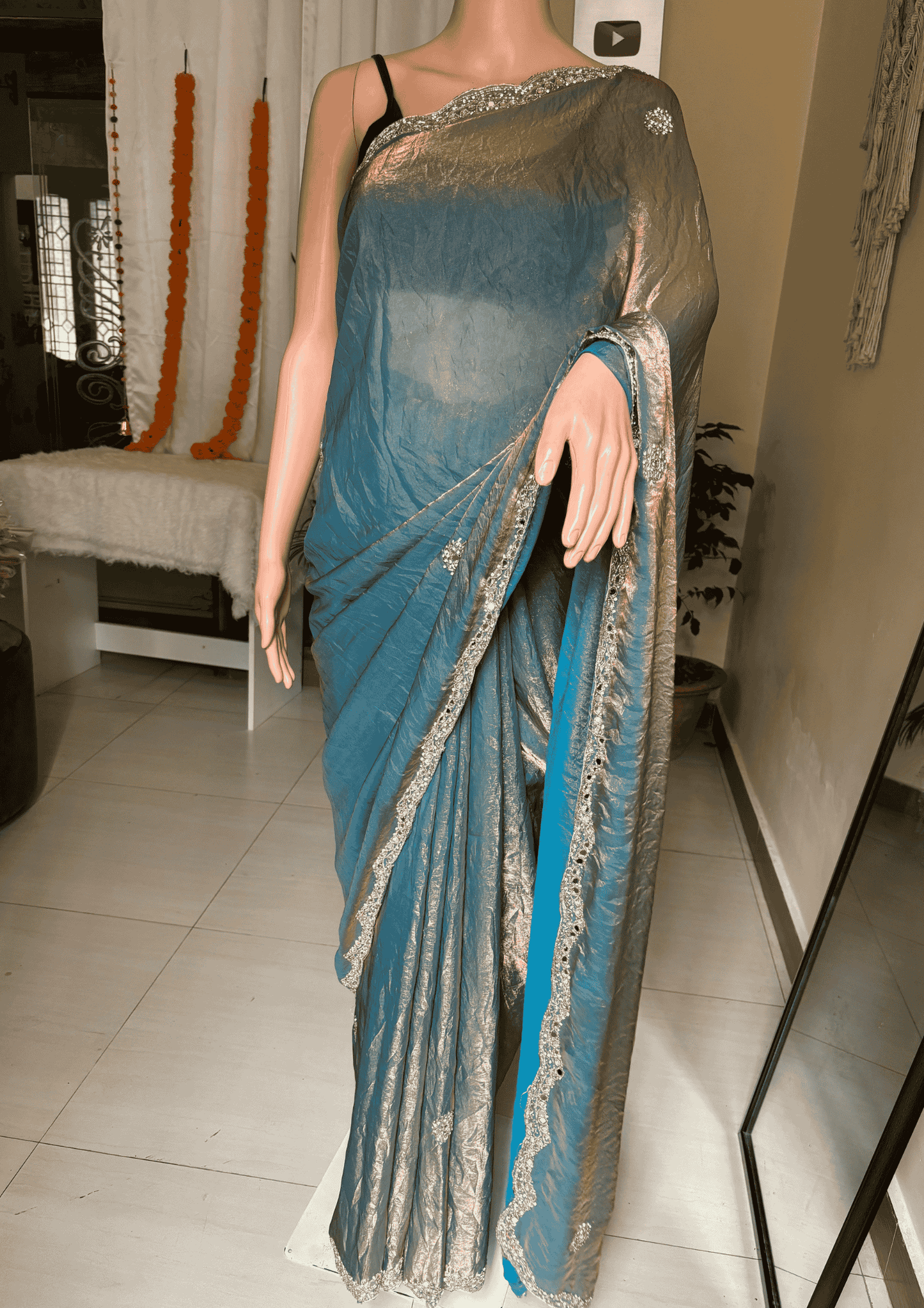 Magic Blue Glitter Luxe Party Wear Saree