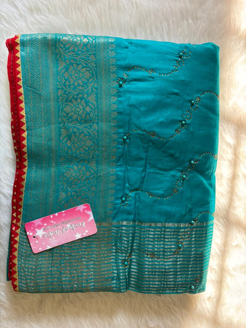 Pink Mannat Contrast Blouse Saree