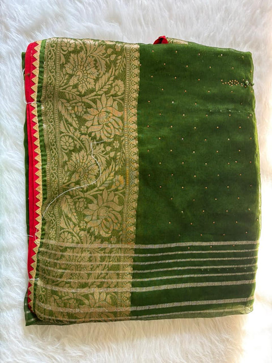 Green Light as Feather Chiffon Saree